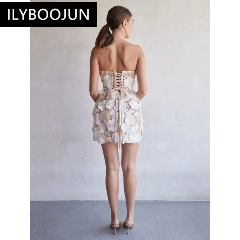 Белое вышитое облегающее мини-бальное платье без бретелек сексуальное