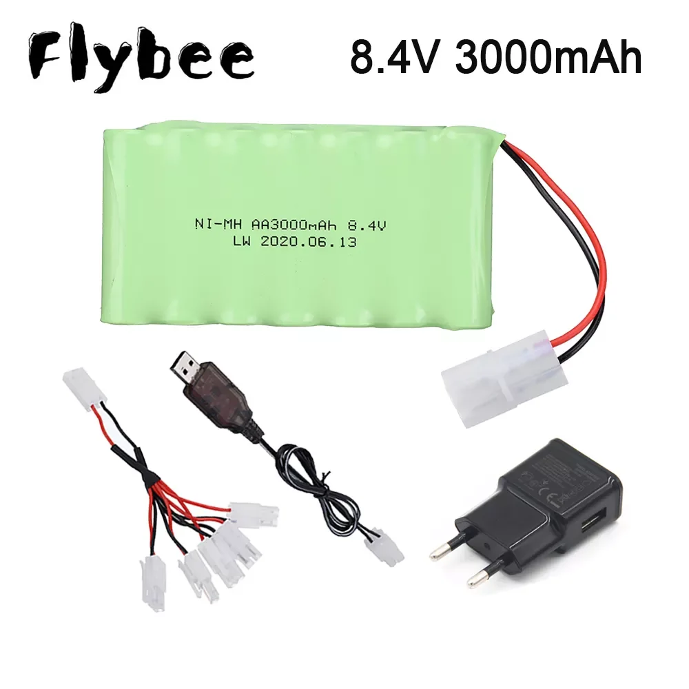 

High capacity 8.4v 3000mAh Rechargeable Battery with charger For Rc toys Racing Cars Gun Train model parts 8.4v AA NiMH Battery
