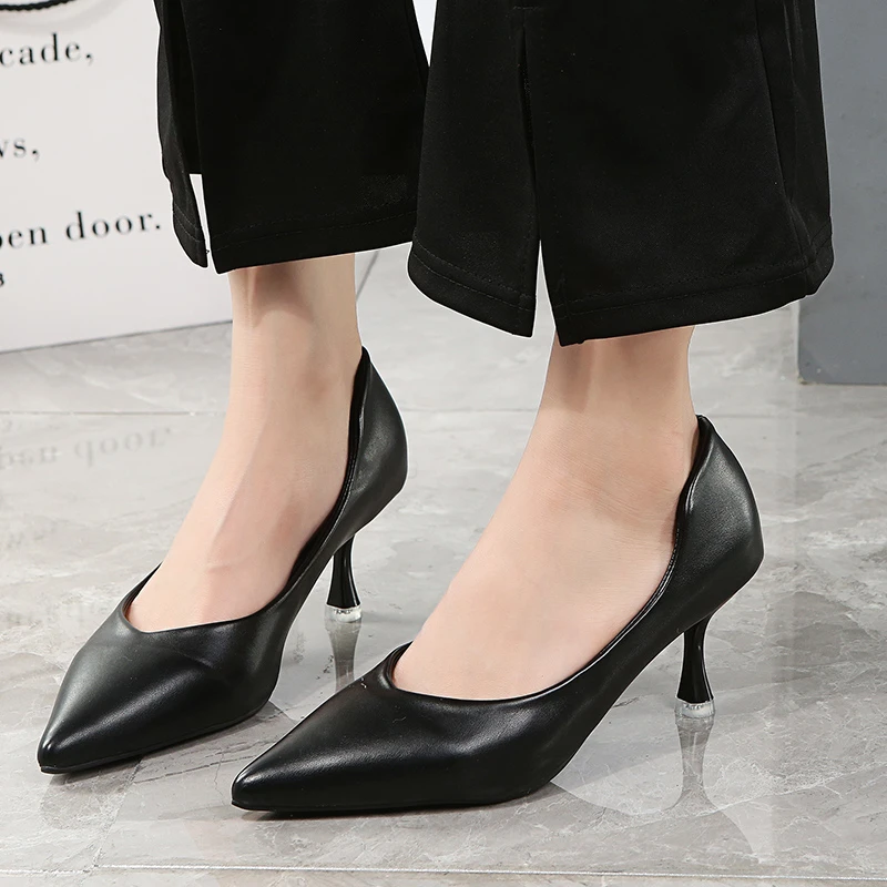 

Women Pumps Shoes 2022 Ladies Sexy Pointed Toe Shallow Slip-on Stilettos Heels Female Designer Office Shoes Black Size 35-42