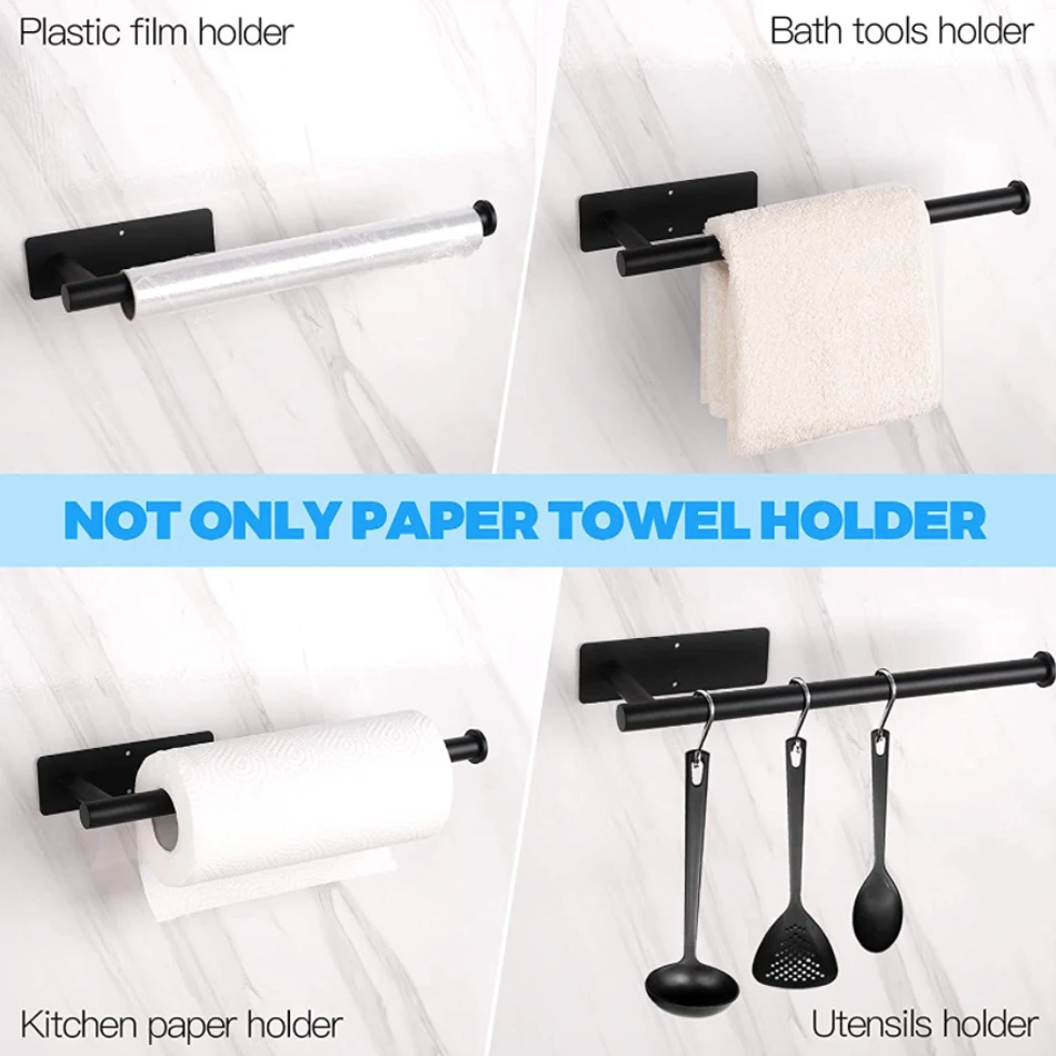 Adhesive Toilet Paper Holder 304 Stainless Steel Brushed Gold Paper Towel Roll Rack Black Bathroom Kitchen Long Tissue Hanger