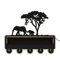 elephant family wooden wall mount coat rack with shelf for bedroom african animals home decor entryway organization key holder
