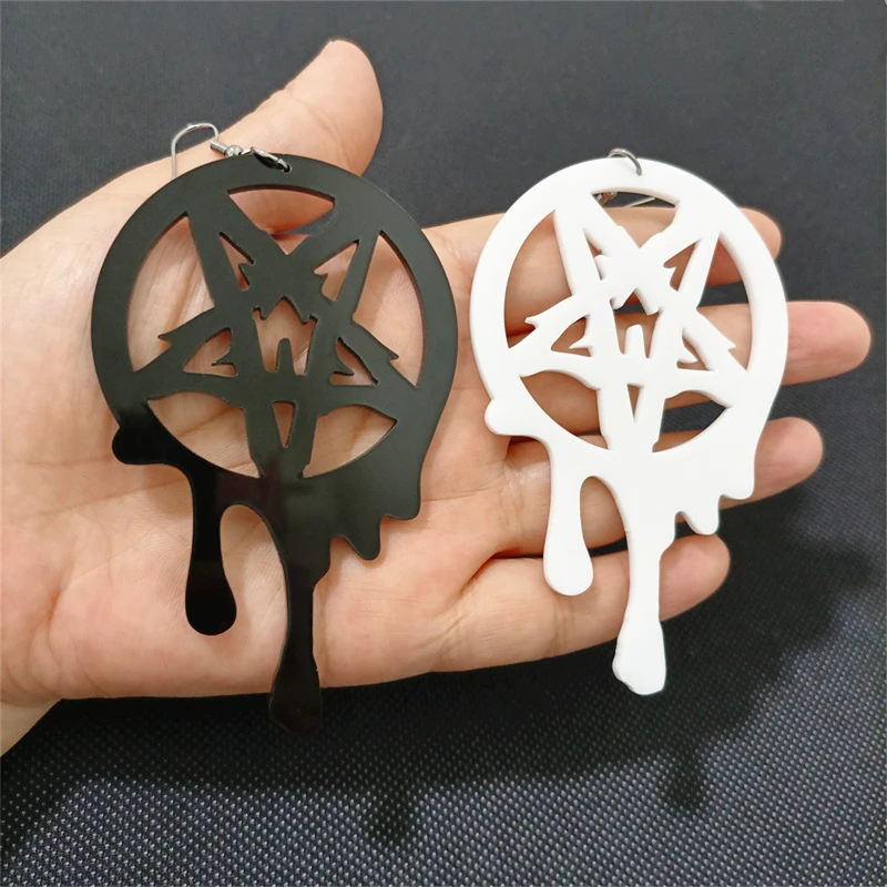 

KUGUYS Pentagram Star Dangle Earrings For Women Black White HipHop Rock Punk Acrylic Jewelry Accessories