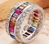 ins fashion colorful micro paved cubic zirconia wide rings for women luxury promise love engagement wedding band jewelry