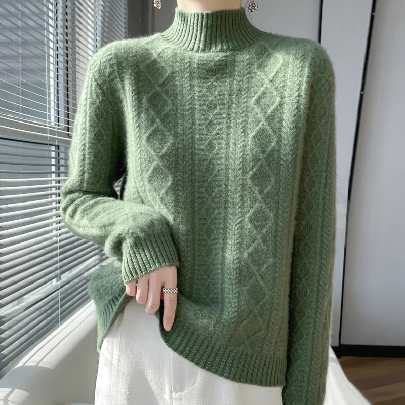 Осень/зима новый женский свитер пуловер полуводолазка из 100% мериносовой шерсти
