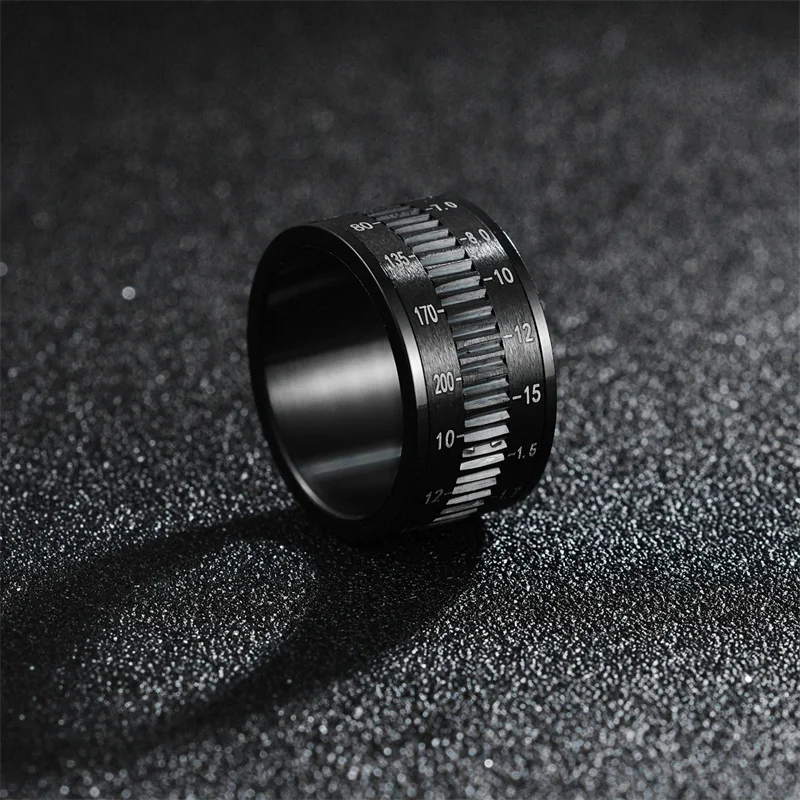 

12MM Titanium Steel Rotatable Camera Lens Ring New Fashion High-quality Black Domineering Ring Personalized Index Finger Ring