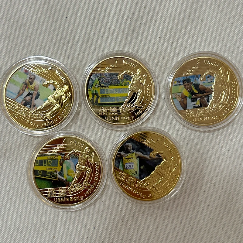 

Позолоченные монеты с изображением мировых записей 100200 м, памятные монеты, сувенирные подарки для коллекции поклонников