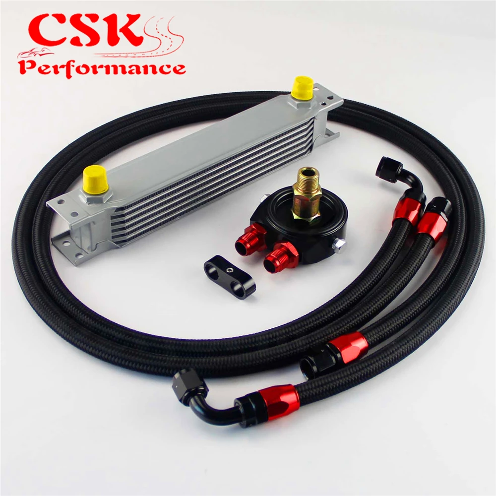 

AN8 7 Row 248mm Universal Engine Transmission Oil Cooler British Type + Aluminum Filter Hose End Kit Silver