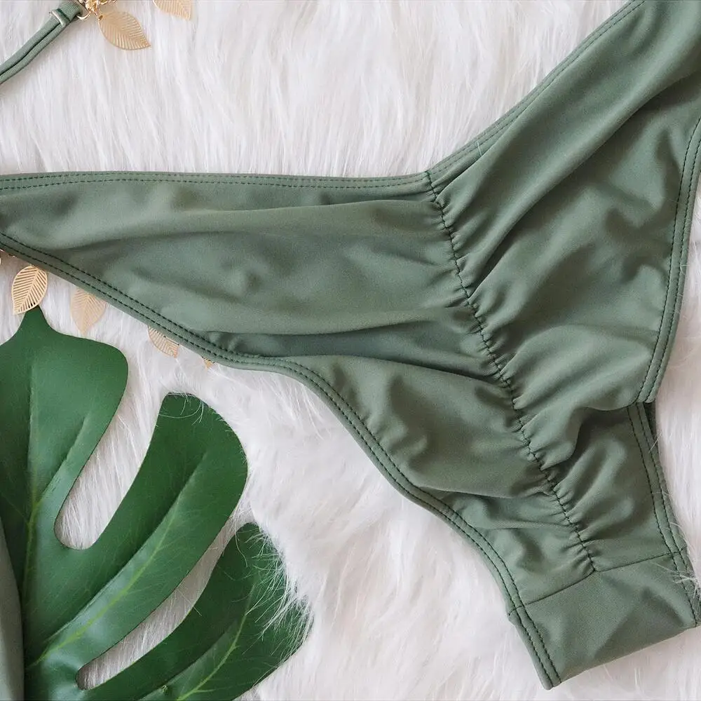 Пляжное бикини с бриллиантами Декор металлическая цепочка перекрестная