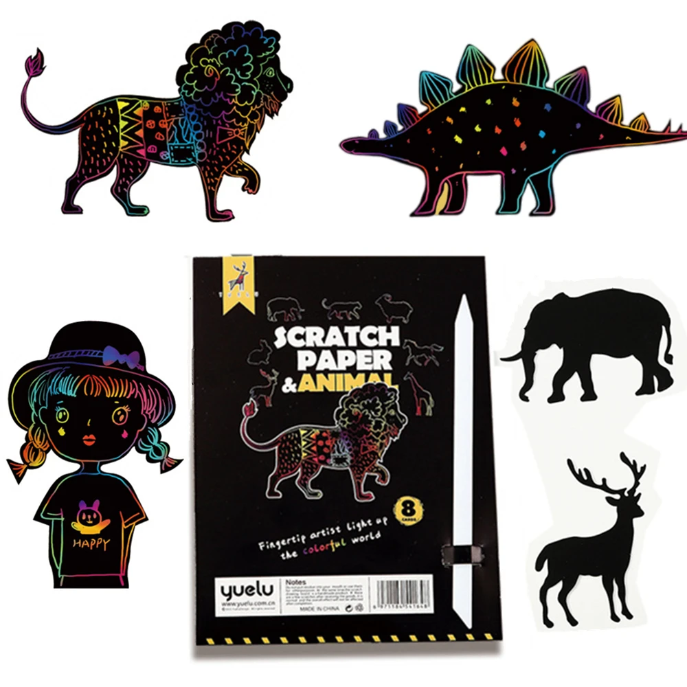 

8Pcs Magic Scratch Drawing Paper DIY Scratch Art Bookmark Kids Drawing Toys Painting Book Creative Card Sticker Educational Toys