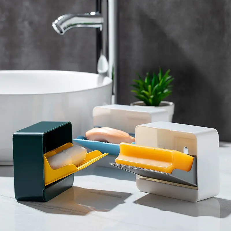 

Free Soap Storage Box Bathroom Plastic Holder Wall Mounted Storage Rack Holder Hollow Type Soap Sponge Accessories Blue Yellow
