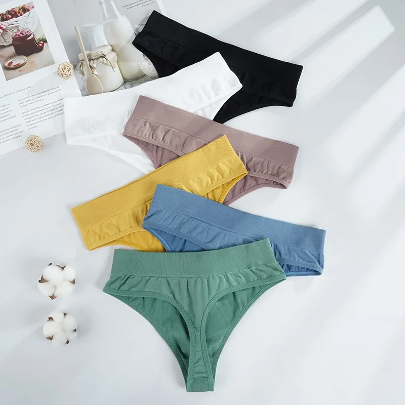 3pcs Panties Seamless Thread Low Waist T-shaped Underwear High Fork Cotton Solid Color Sexy Fitness Sports Women's Underwear