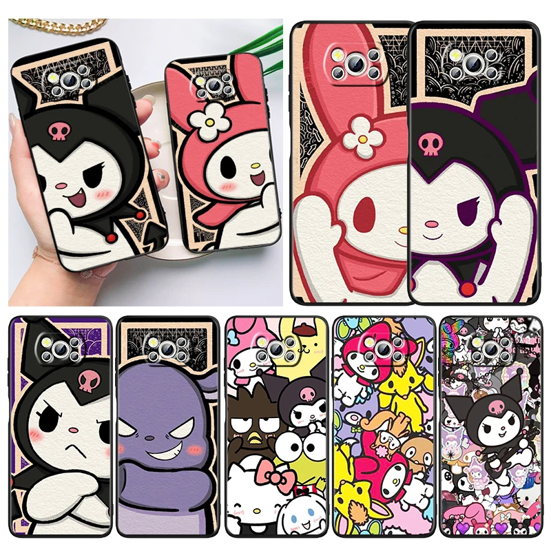 

Sanrio Kuromi Melody Cartoon Phone Case For Xiaomi Mi Poco X4 X3 NFC F4 F3 GT M5 M5s M4 M3 Pro C40 C3 5G Soft Cover Black Funda