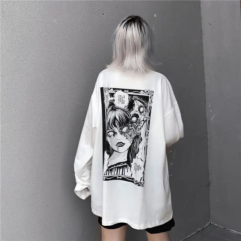 Long Sleeve Horror Manga T Shirt for Men Women Harajuku Fairy Grunge Tshirt Graphic Tee Korean Clothes Junji Ito Clothing Tops | Женская