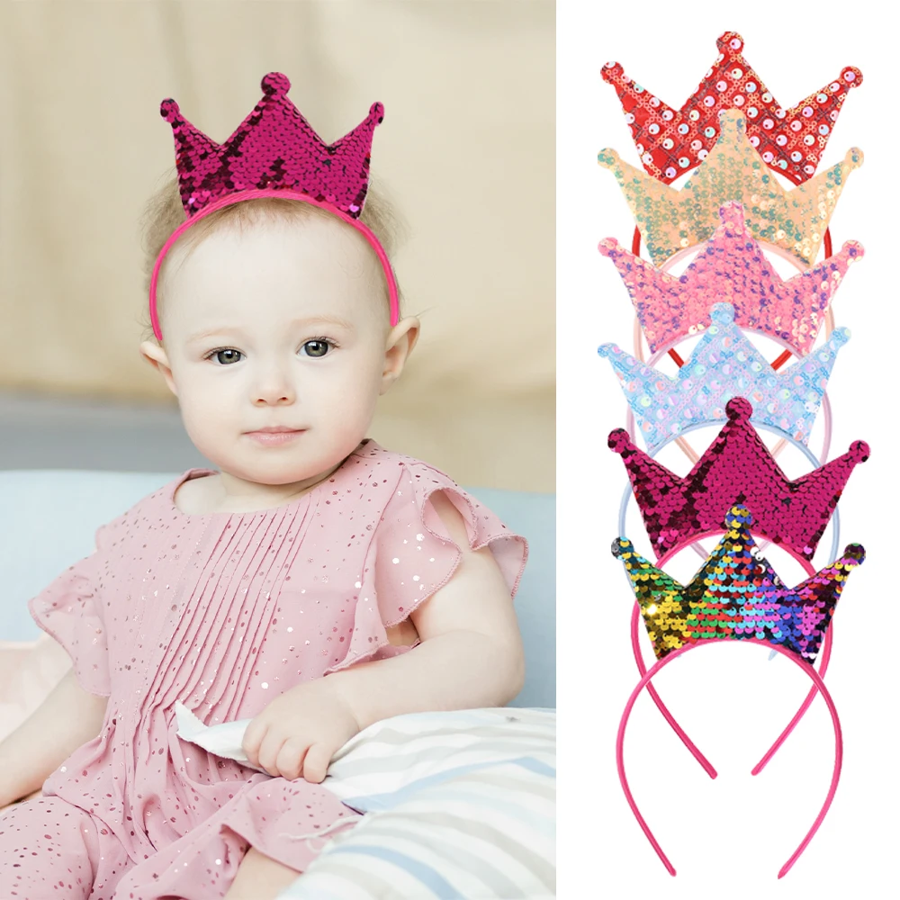 Kids Girl Sequins Party Hair Hoop Shiny Crown Headband Birthday Kids Headwear Hairband Festival Fairy Costumes Party Accessories
