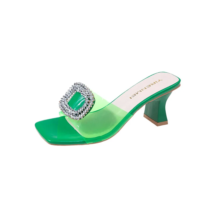 Transparent Square Heel Sandals For Women Luxury Flash Drill Summer High Heels Fashion Women's Shoes Low Heels Sandal