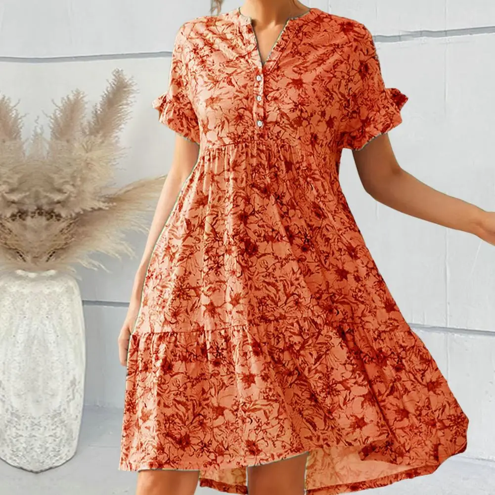 

Dressing Up Skin-touching Ruffle Loose Hem Summer Mini Dress Daily Clothing