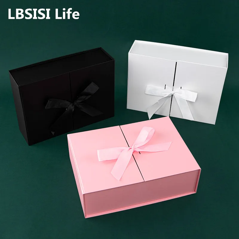 

LBSISI Life White/Pink/Black Folding Box For Wedding Birthday Christmas Cosmetics Jewelry Gift Packaging Decoration Storage