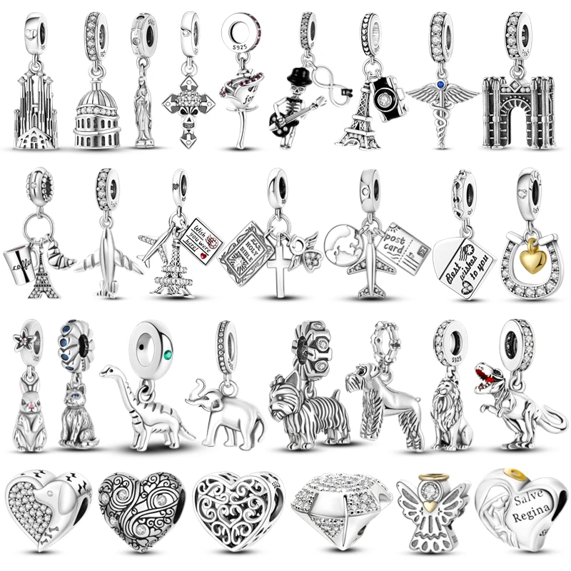 

925 Sterling Silver Charms Tower Angel Wings Gothic Style Pendant Fit For original Pandora Bracelet for Women DIY Jewelry Making