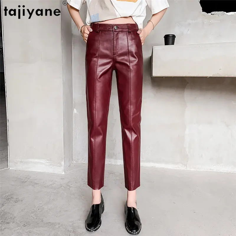 

Женские узкие брюки Tajiyane из натуральной кожи, модные брюки-карандаш в Корейском стиле