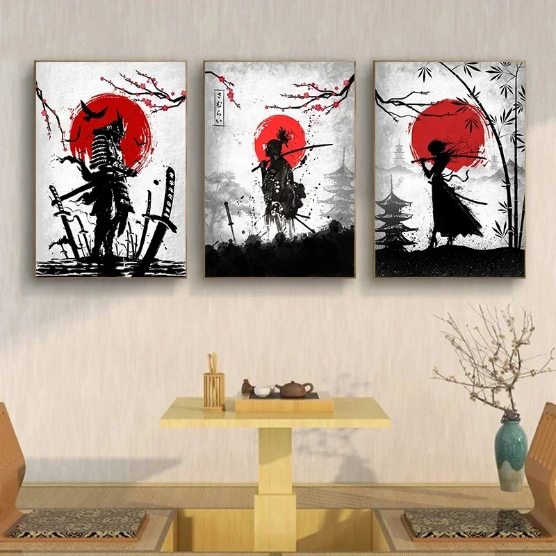 Ретро японский воин Бушидо армированный постер Катана ниндзя картина на стену