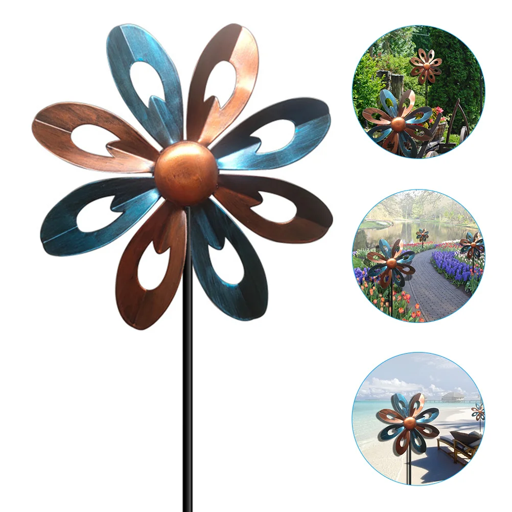 

Windmill Wind Gardenmetal Pinwheel Decor Outdoor Stake Iron Ornament Sculpture Yard Statue Decoration Flower Pinwheels Scene