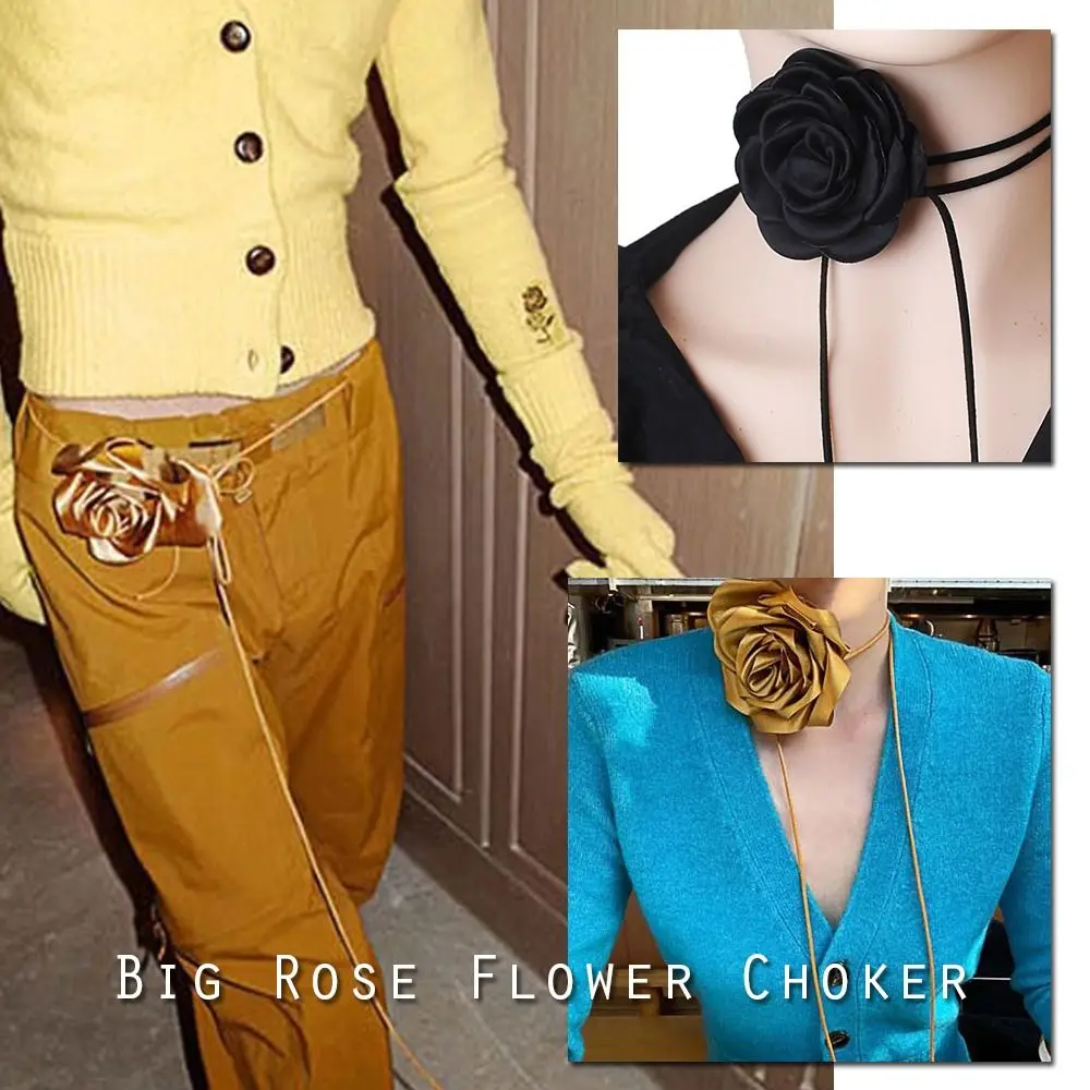 

Y2K Accessories Wed Bridal Women Chain Necklace Clavicle Big Rose Flower Choker Gothic Elegant