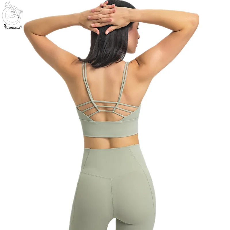 

Women Deep U Neck Naked Running Sports Bra Gym Workout Bras Fitness Vest Yoga Crop Top Athletic Pilates Bras Sport Underwear
