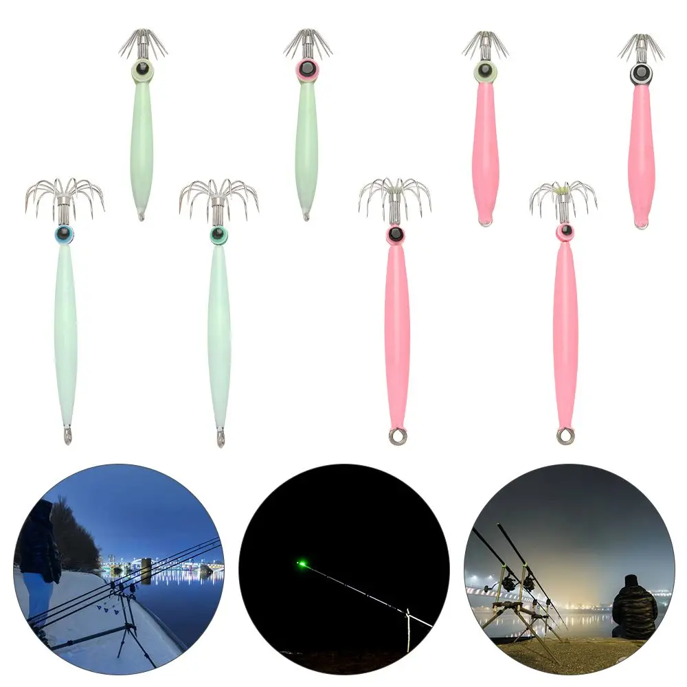 

Noctilucent Luminous Jigs Sleeve-fish Angling Wood Shrimp Lures Fishing Tackle Octopus Bait Squid Hook with fish eyes