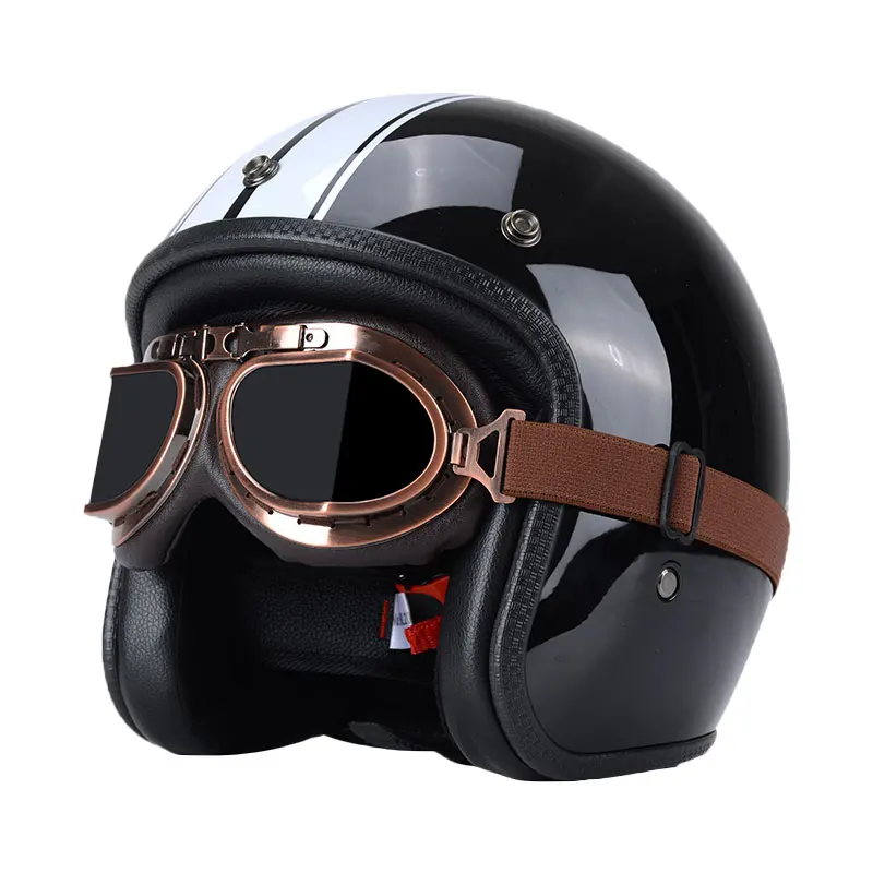 2023 New Design Vintage Style Cafe-Racer Motorcycle Open Face Helmets With Capacete Goggle Moto CruiseScooter