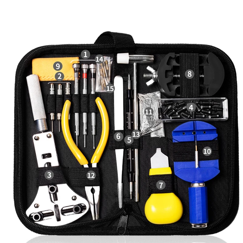 122 161pcs Watch Repair Tool Kits Has 10 finger Cots Wristwatch Link Pin Remover Case Opener Spring Bar Battery Replacement