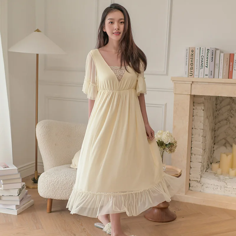 Princess style nightdress women's long sweet palace style lace pajamas ночная рубашка sexy nightwear