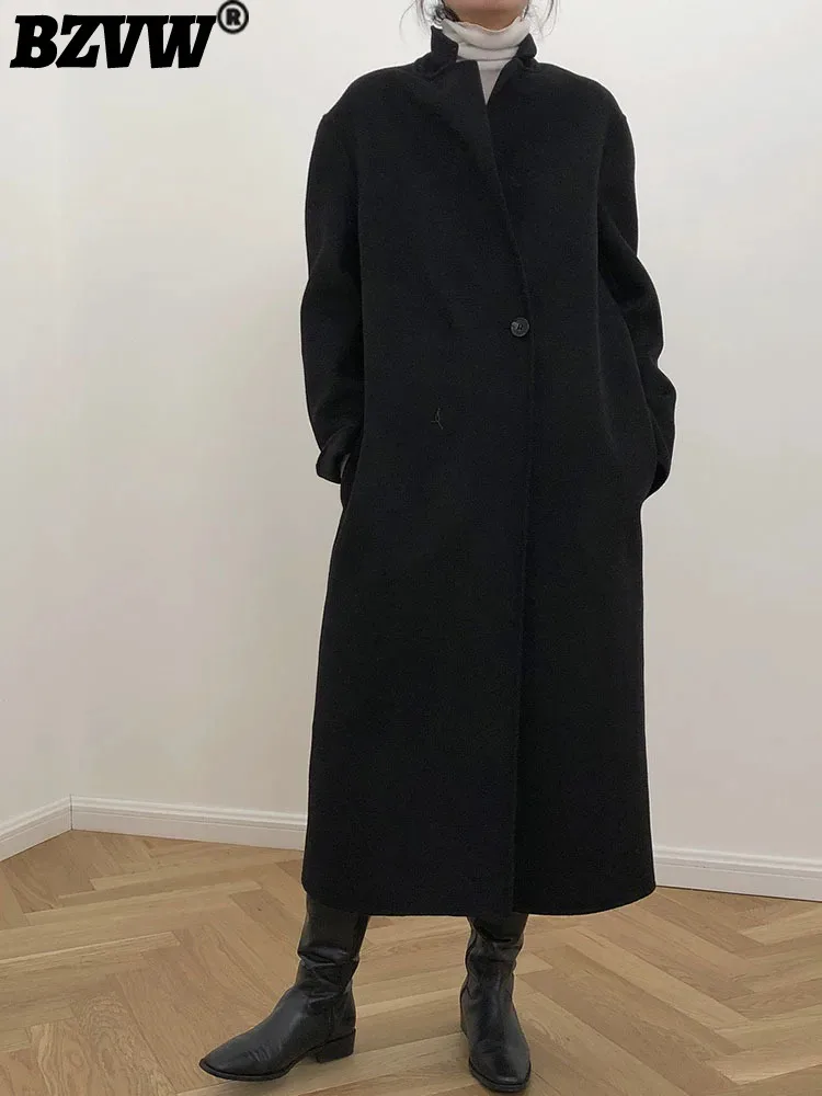 Шерстяное двустороннее Женское пальто BZVW Ofice однотонное модное с лацканами и