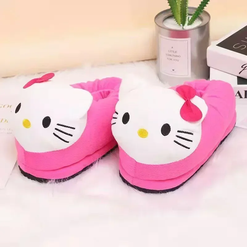 Хлопковые тапочки Sanrio Hellos Kitty зимние мягкие Флисовые Тапочки розового красного