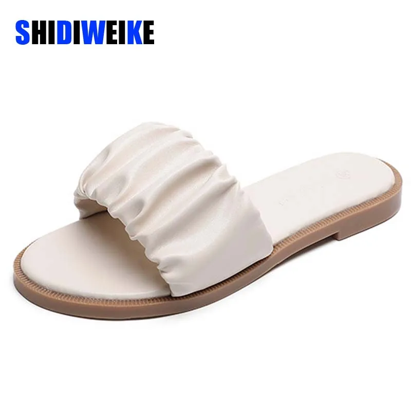 

Woman Flat Slippers Summer 2022 New Stylish Pleated Sandals for Women Casual Flip Flops Pure Color Women's Shoes