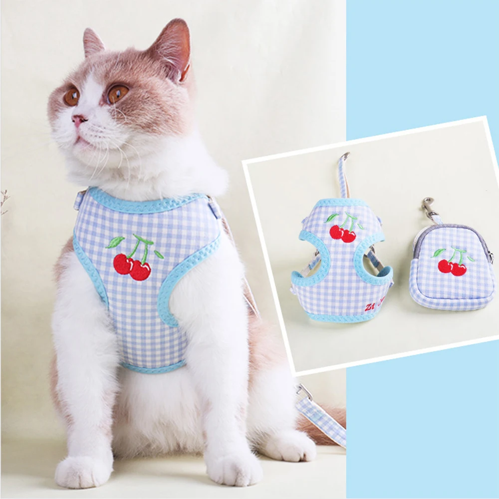 

Pet Cat Vest Collar Sweet Embroidery Pattern Backpack Bag Functional for Puppies and Kittens Traction Outdoor Walking