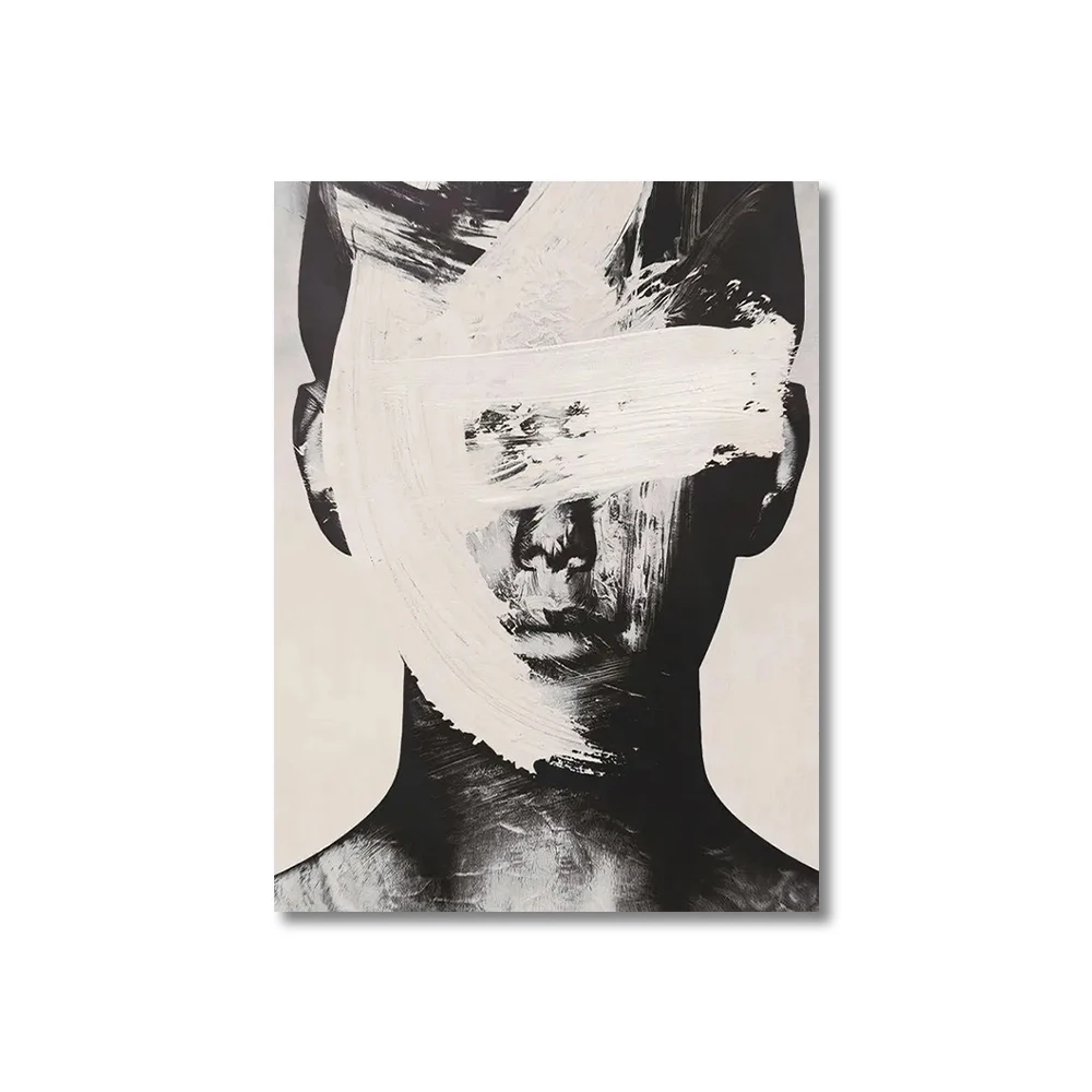 

Черно-белая портретная картина маслом ручной работы 100%, нордическая абстрактная фигурка, Картина на холсте, картина для гостиной, домашний декор для стен