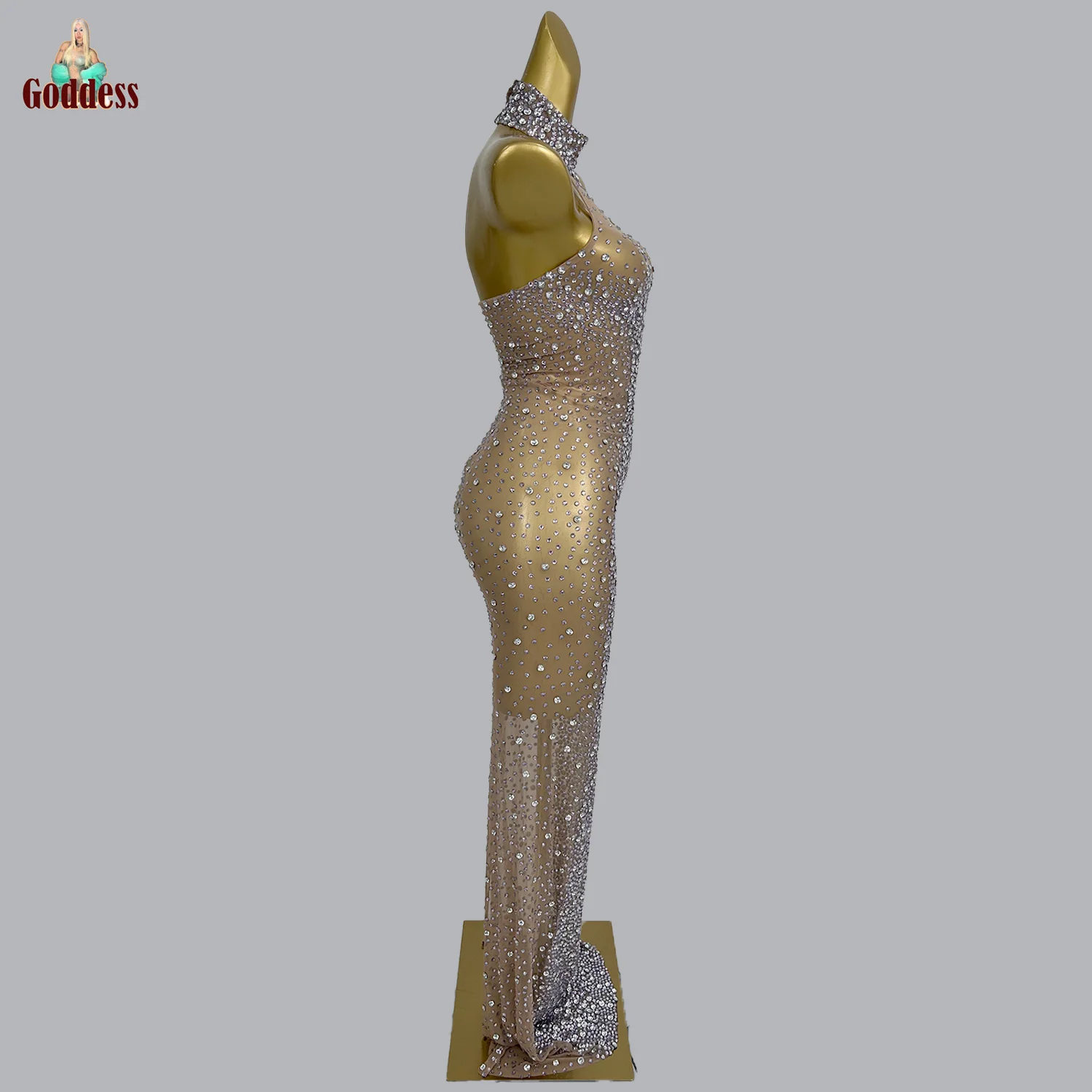 Шикарное вечернее платье с кристаллами для сексуальных женщин сетчатое