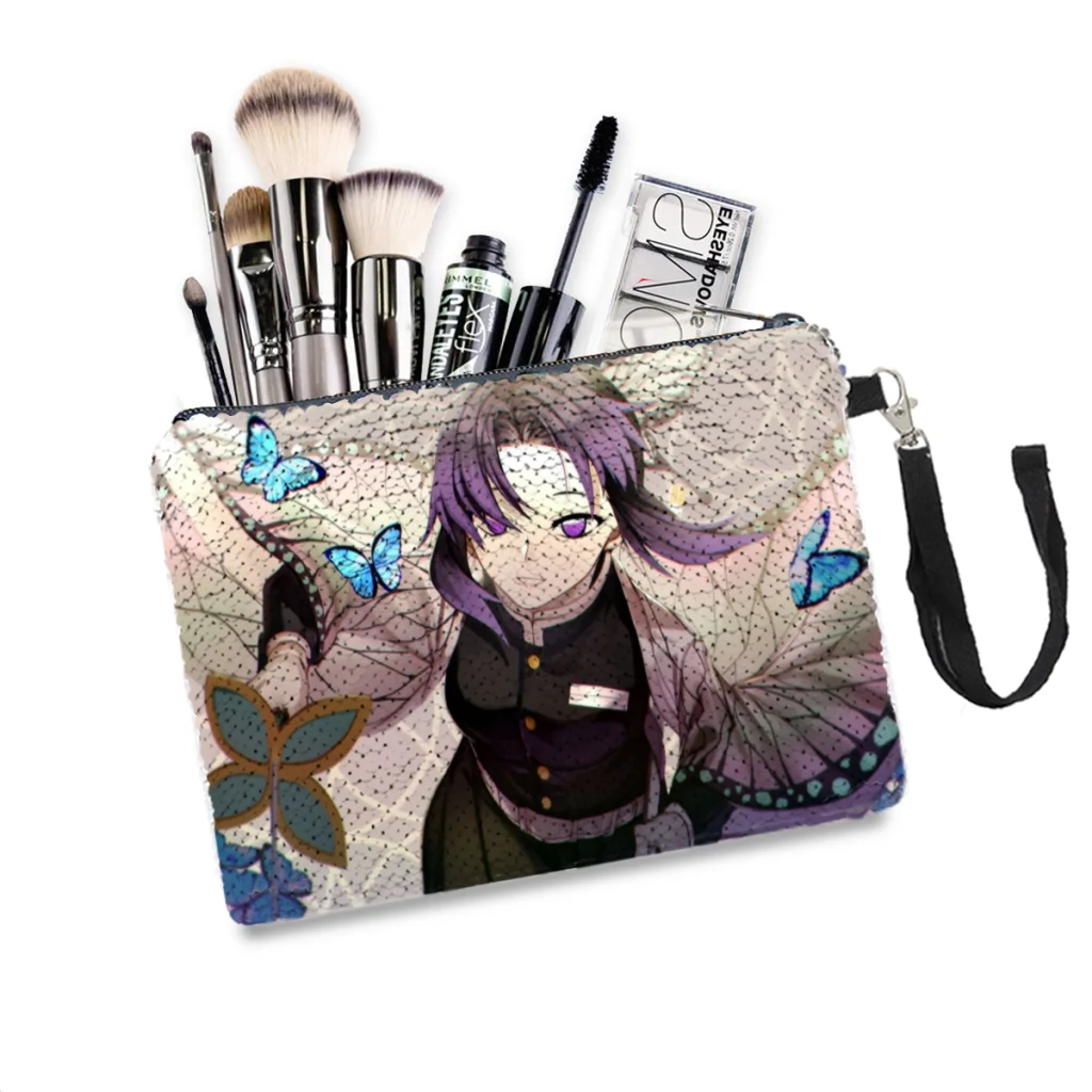 

Shinobu Sequins Makeup Bag Demon Slayer Anime Women Girl Glitter Portable Cosmetic Bag Small Organizer Pouchs Travel Storage