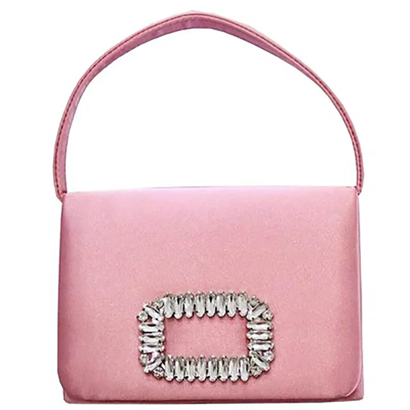 

Small MINI Handbag Square Diamonds Buckle Lock Chains Cross-Body Candy Colors Silk Elegant Ladies Daily Wearing