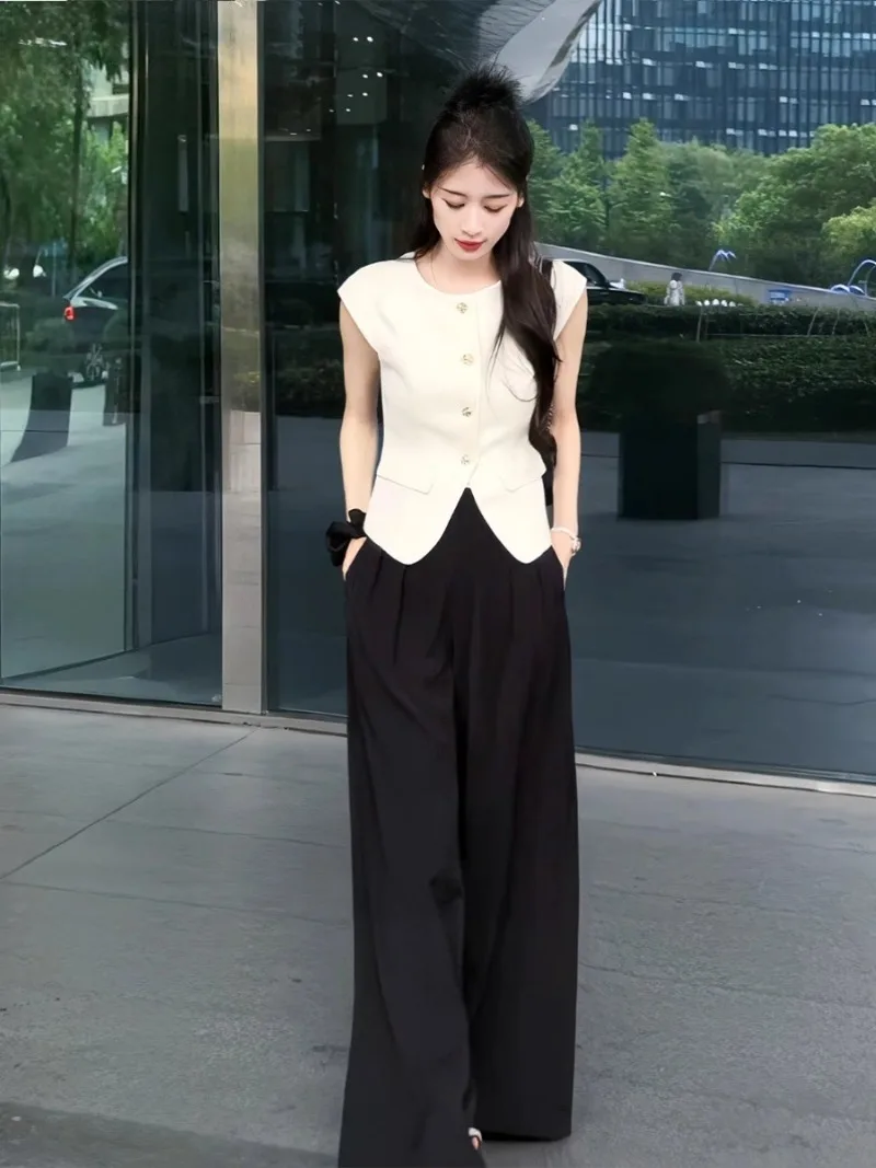 Женский костюм из двух предметов элегантный жилет без рукавов с круглым вырезом