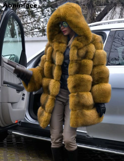 Women's Faux Fur Coat Jacket Winter Cozy Open Front Hooded Thicken Coat Solid Color Long Sleeve Warm Outwear Overcoat