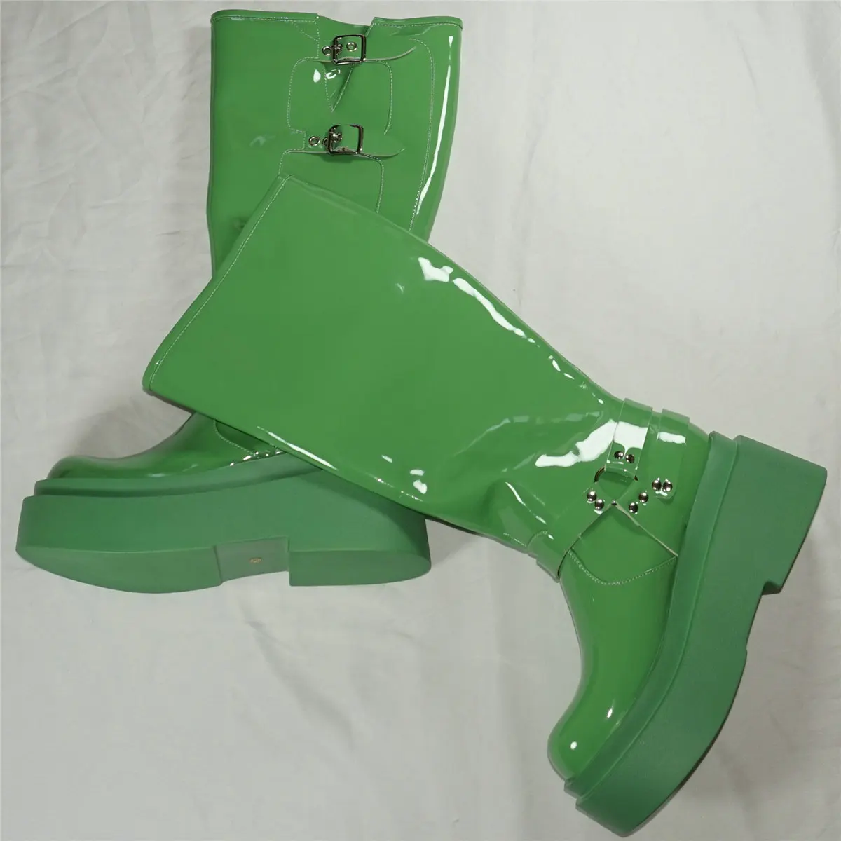 Green Wedges Fashion Sneakers Women Patent Leather Super High Heels Knee High Boots Female Round Toe Platform Pumps Casual Shoes