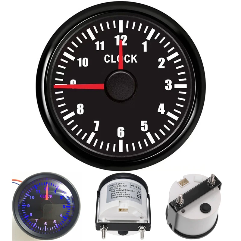 

High Quality 52mm Pointer Clock Gauges 0-12Hours Display Hourmeters Blue Backlight Clock Meters Black or White for Auto Boat Rv