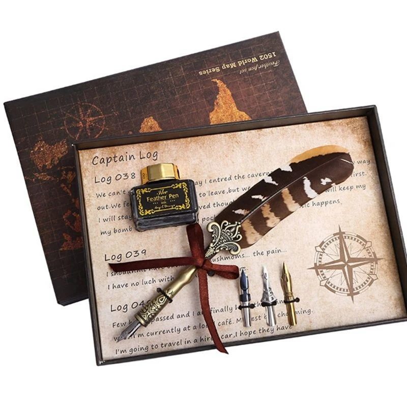 

Feather Dip Pen Vintage Calligraphy Quill Writing Ink Nibs Set Gift Box For Beginners Student Office Stationery