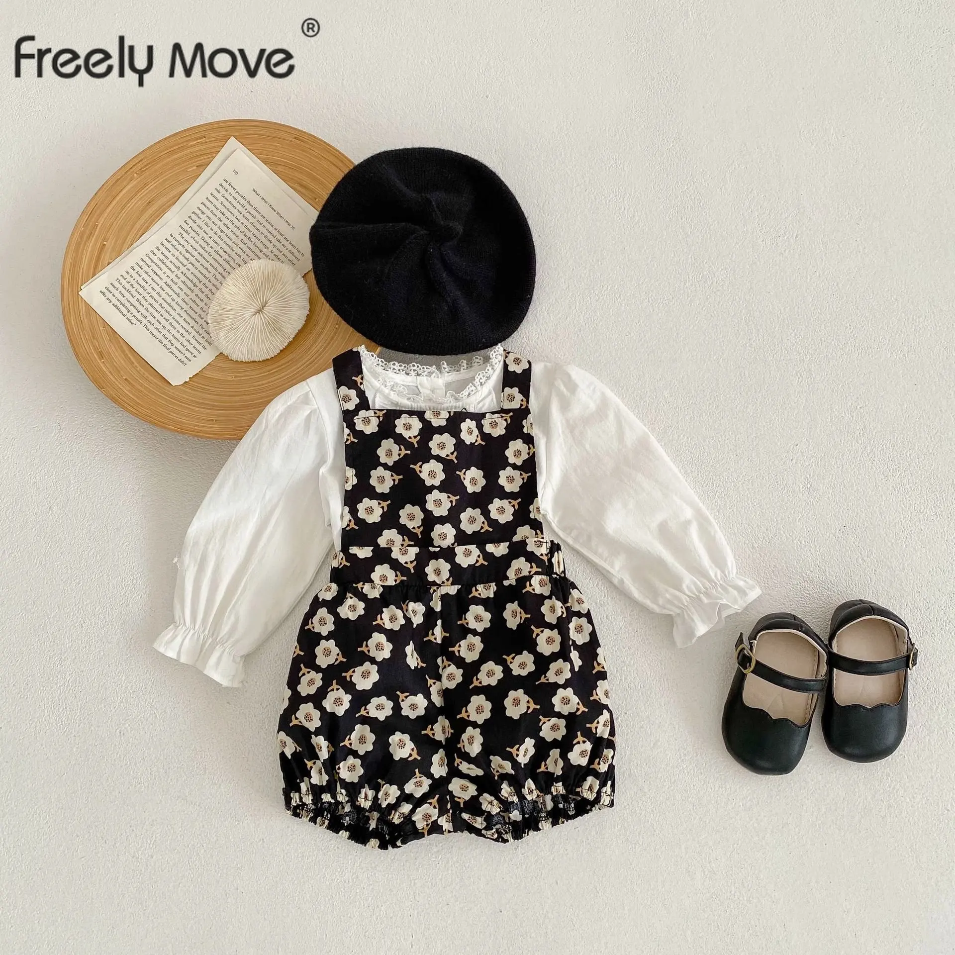 

2PCS Toddler Baby Girl Clothes Sets Sprinf Summer Embroidery Floral Costume Outfit Blouse+overalls Kid Children Outfit
