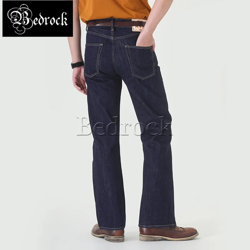 MBBCAR 80's disco culture modern retro flared pants 14oz indigo one washed red line denim selvedge boot cut jeans for men 7401