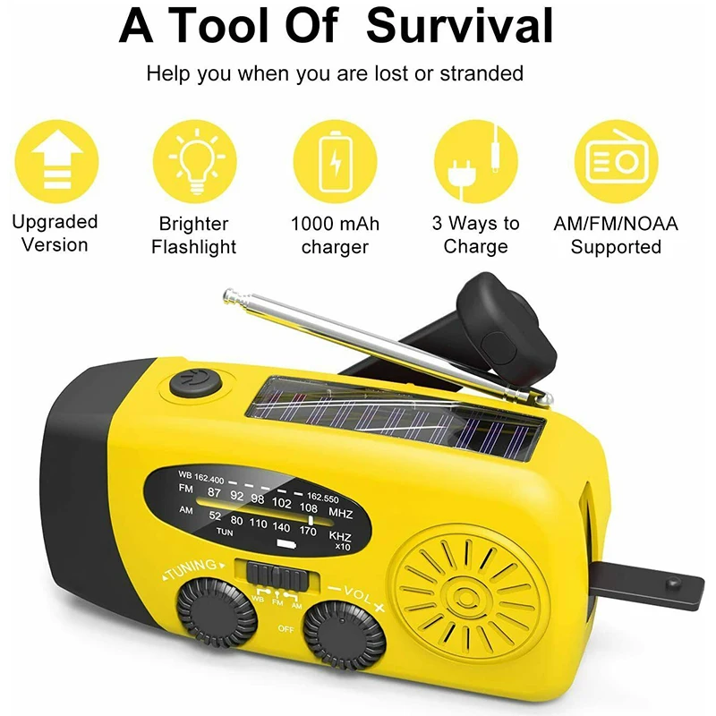 

Портативный радиоприемник на солнечной батарее с ручкой AM/FM/WB, Метеорологический радиоприемник с 3 светодиодными фонариками, внешний аккум...