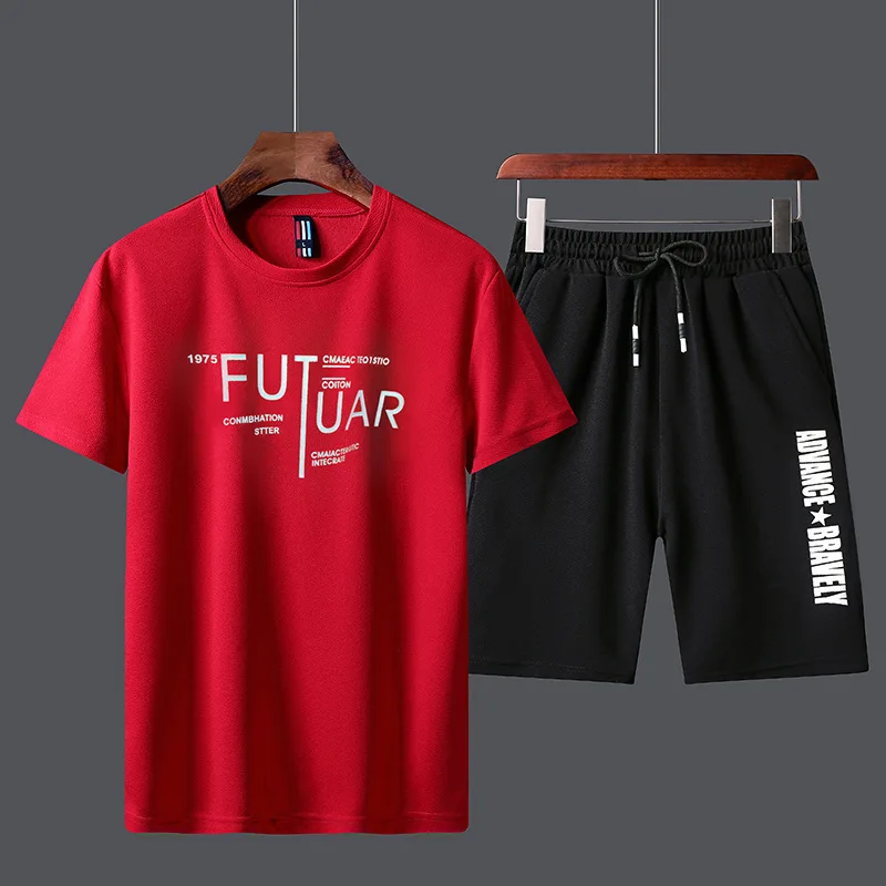 

2022 Jogging Men Casual Sets Summer Short Sleeve Hooded Tracksuit TShirt+Shorts 2PC Harajuku Male Running Suit Loose Clothes