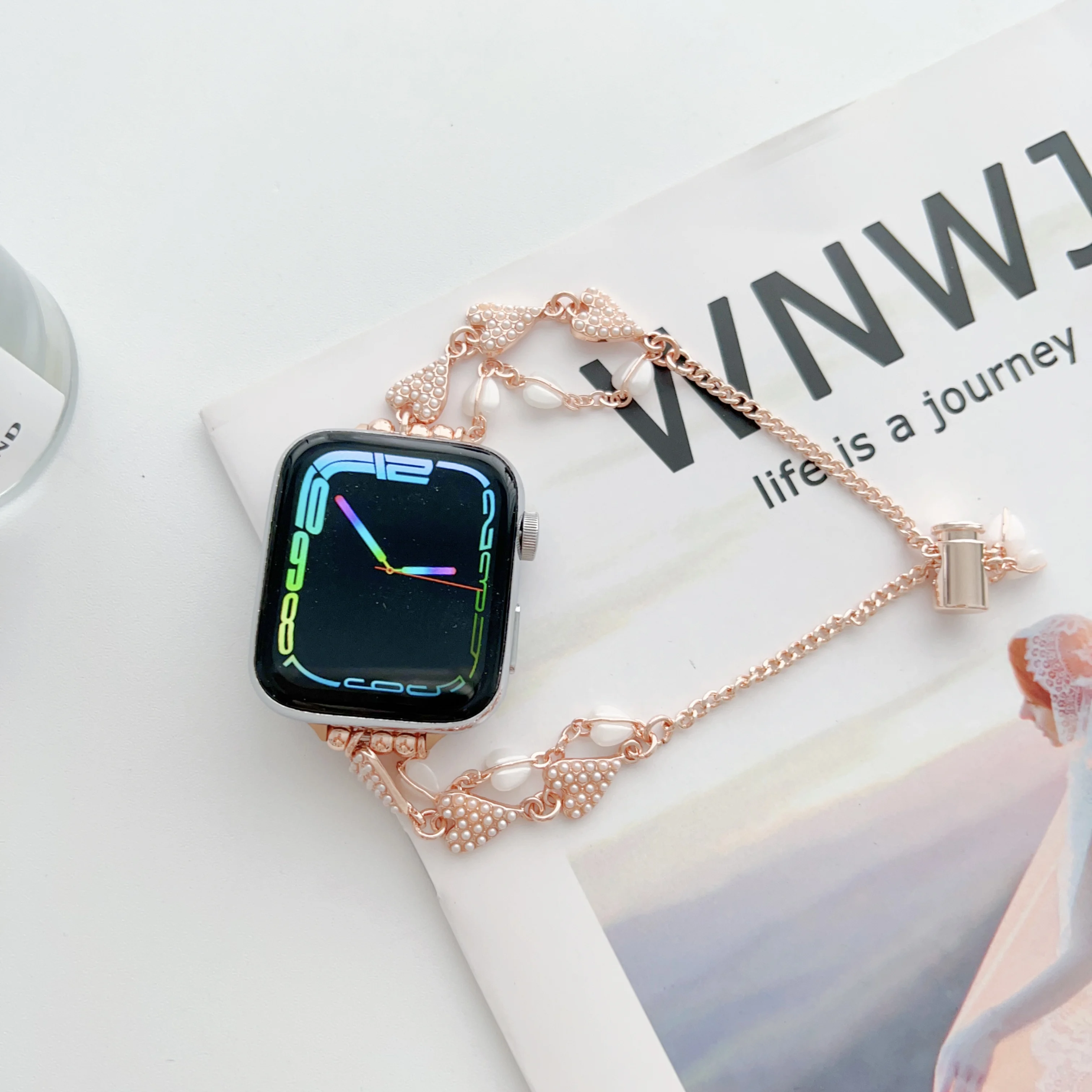 Fashion jewelry strap for Apple watch band love pearl chain for iwatch87654321SE Ultra 40 41 42 44 45mm women ornament bracelet