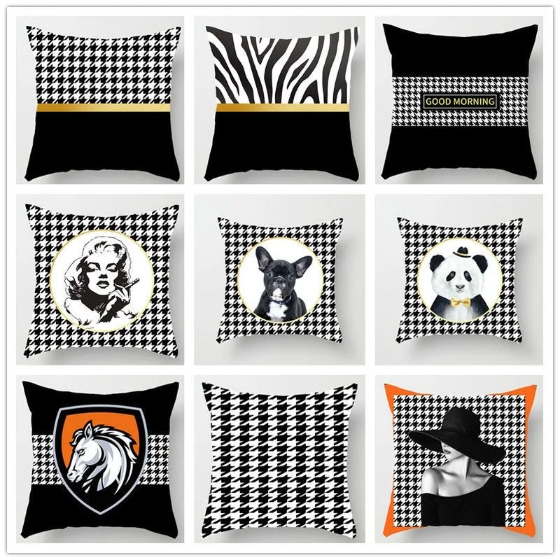 

2022 Nordic style black and white lattice geometric pillow bedside sofa soft washable cushion living room decoration accessories